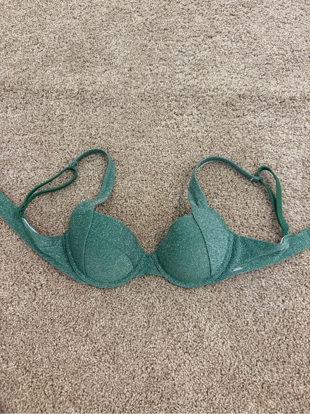 PINK Victoria’s Secret sparkly green cupped push-up bikini top